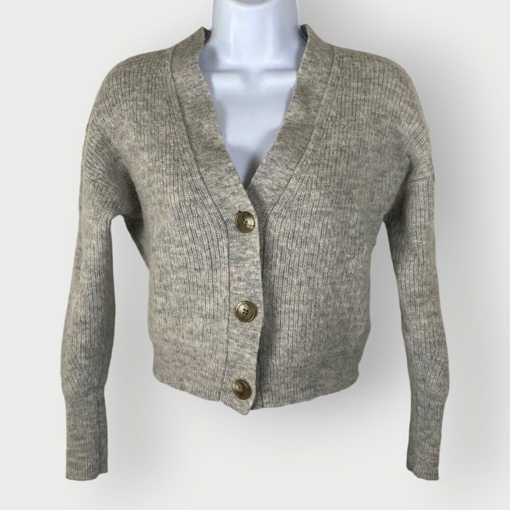 J Crew Womens Cropped Button Cardigan | S | Gray | Alpaca Wool Blend